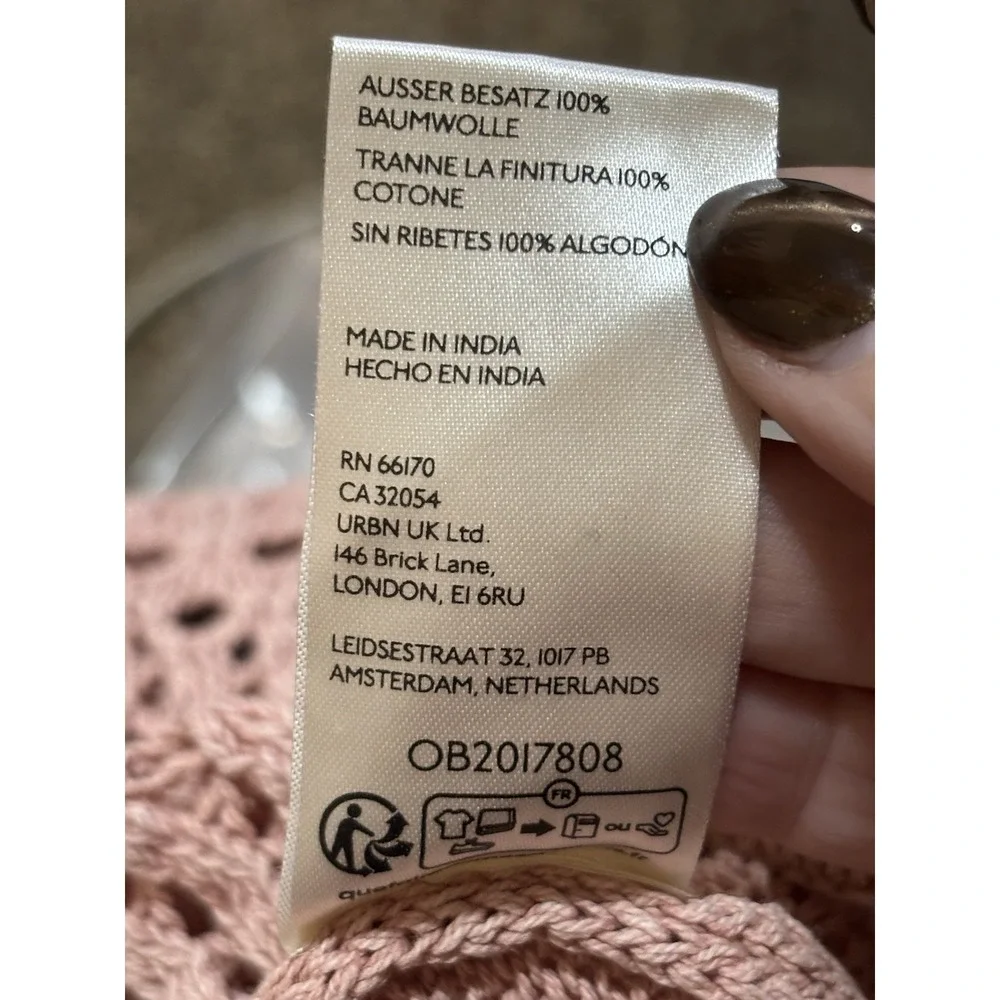 Free People Crochet Knit Button Front Collared Top Pink XS Boho Y2K Sweater - Picture 4 of 6